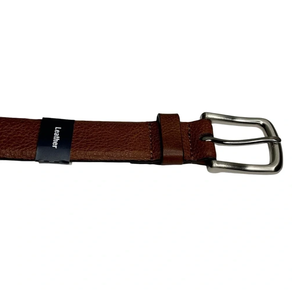 New Cognac Pebbled Full Grain Leather w/ Polished Nickel Brand George Size 42